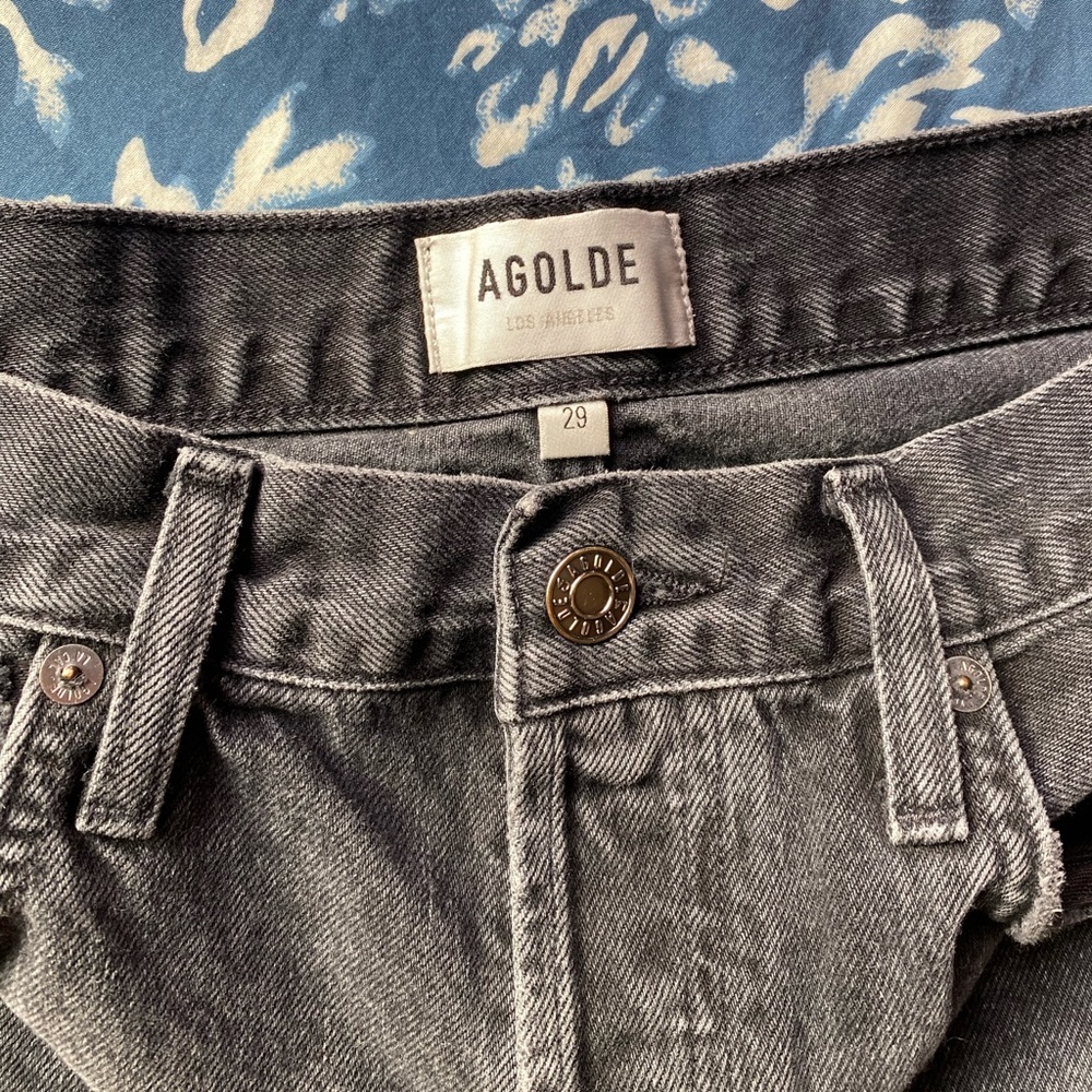 Agolde Black Distressed High-Rise Denim Shorts - Picture 2 of 10